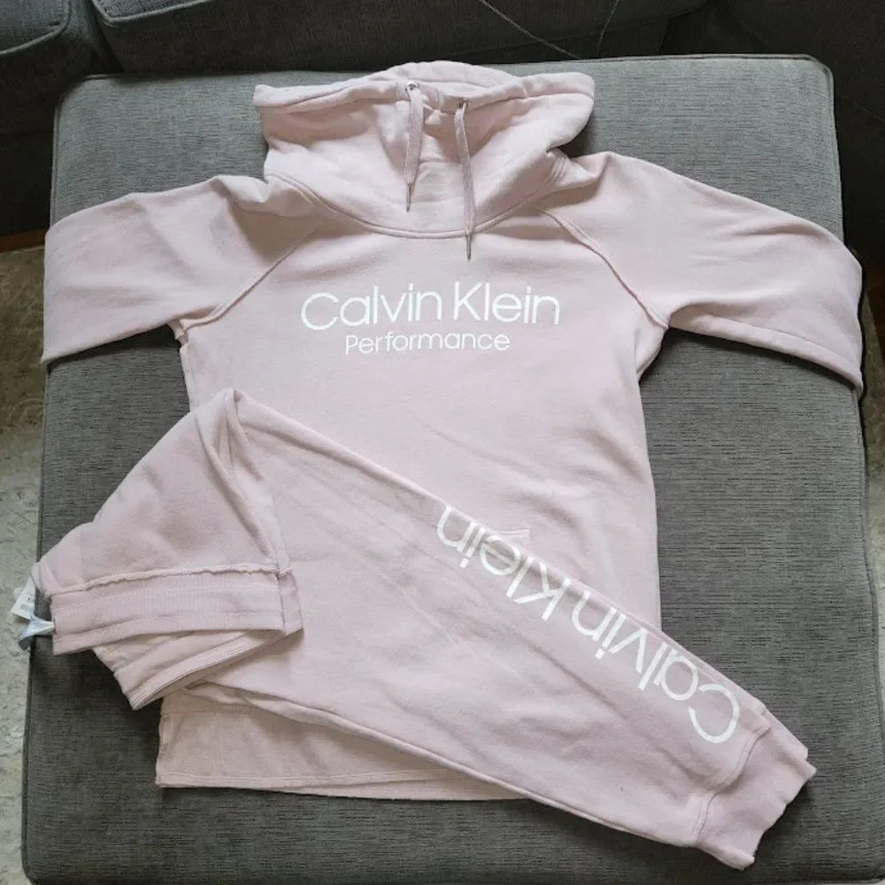 Calvin Klein Performance Logo Women's Pink Hoodie M & Trouser Fleece Swe…